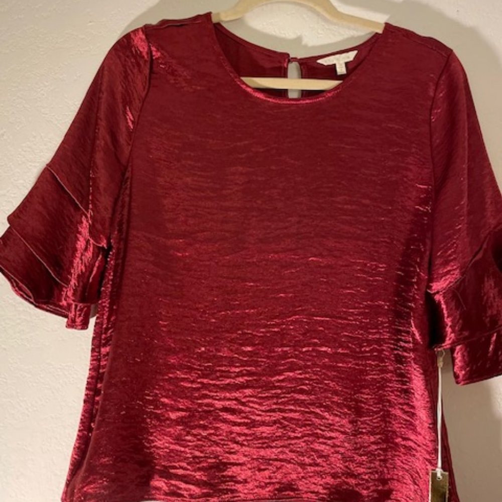 Nwt Polyester Satin Ruby Red Top - image 1